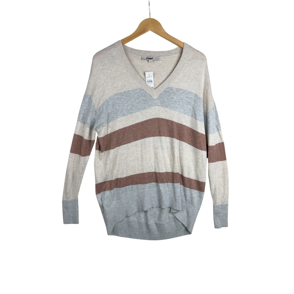 New Loft Dropped Shoulders V-neck Tunic‎ Sweater size XS Neutral Blend